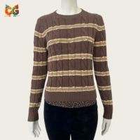Pull en tricot décontracté pour femmes, rayé, 100% coton, col rond, manches longues, style vintage, automne-hiver, OEM ODM, vente en gros, usine