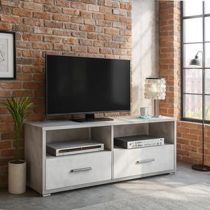 Supporto TV Doppio, 139x41 cm, H. 57, Cemento e Ossido Bianco - Product Image 1