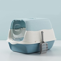 Grande litière pour chat fermée avec couvercle, design anti-éclaboussures, comprend une pelle à litière, utilisation en intérieur pour chats