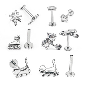 Boucles d'oreilles labret en acier inoxydable 316L avec des motifs mignons d'animaux, de feuilles et de sports |   Bijoux pour le corps hypoallergéniques - Product Image 5