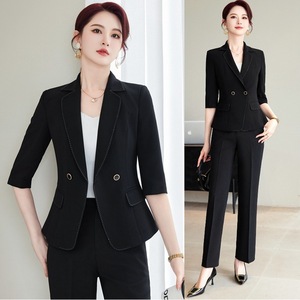 Women's Black Suit Jacket Three Quarter Sleeve Business Uniform Hotel Work Wear Summer 2025 - Product Image 1