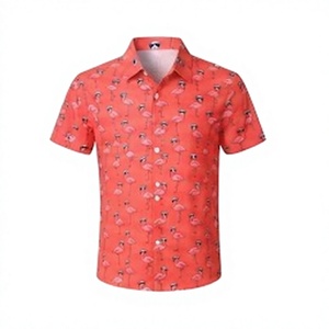 Men's Short Sleeve <b>Flamingo</b> Print Casual <b>Shirt</b> 100% Cotton Breathable Turn-down Collar Summer Woven Poplin Digital Printing - Product Image 1