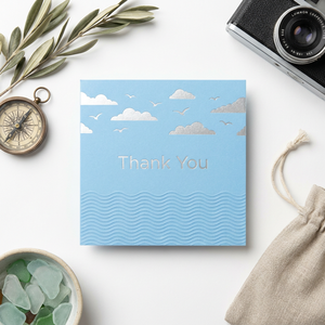Cartes <span class=keywords><strong>de</strong></span> remerciement personnalisées bleu ciel avec motif nuage argenté et oiseau, gaufrées, pour voyages, mariages, emballages, cartes <span class=keywords><strong>de</strong></span> vœux, vente en gros en vrac - Product Image 1
