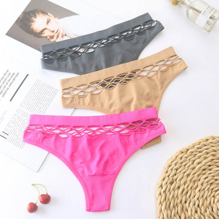 Wholesale Seamless Thong Panties for Women Hollow Out Waist Low Rise G-String No Show Laser Cut Underwear Multipack Custom Logo