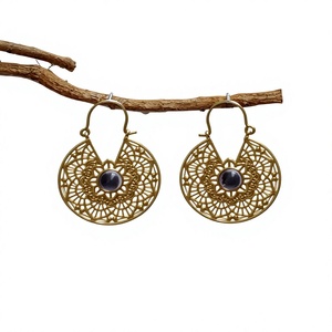 Pendientes de Aro Redondos Tribales Bohemios para Mujer, de Latón con Amatista y Color Dorado, Joyería en Oferta, Regalo al por Mayor para Ella, Aniversario - Product Image 2