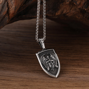 St Michael Pendant Necklace Archangel Shield Jewelry Stainless Steel Cross Vintage <strong>Guardian</strong> <strong>Angel</strong> <strong>Gift</strong> for Men Women - Product Image 1