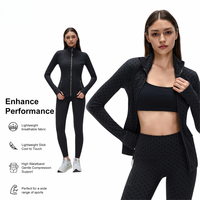Conjunto de Chaqueta de Yoga de Última Moda, Secado Rápido, Diseño de Puntos Negros, Ajuste Ceñido, para Entrenamiento Físico (Envío desde Almacén en EE. UU.)