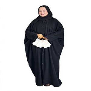 Women’s <b>Black</b> Open Front Abaya | Modest Islamic Muslim Abaya with Cape Sleeves | Loose Pleated Dubai Abaya <b>Dress</b> Elegant <b>black</b> - Product Image 1