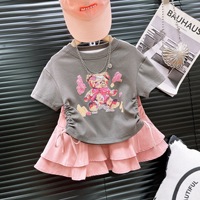 Ensemble de vêtements pour filles de 1 à 7 ans, imprimé dessin animé, été, robe pour enfants, ensemble deux pièces, hauts + jupe longue plissée, ensemble de vêtements pour filles