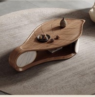 Table basse moderne pour la maison, design en forme de feuille, panneau en bois de Chine, plateau en MDF couleur noyer, réglable, mobilier de salon, garantie 1 an