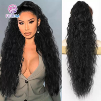 Extension de queue de cheval synthétique blonde moelleuse de 30 pouces, aspect naturel, mèches de cheveux, pince à cheveux, pré-collée, type ongles, pour femmes
