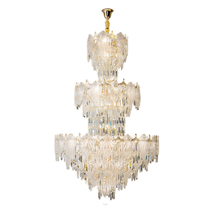 Artistique et élégant européen moderne hall d'hôtel salon salle de banquet lame de feuille trois couches doré Vrystal Long lustre - Product Image 6