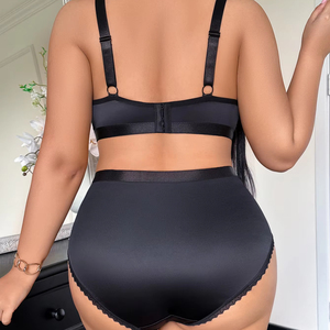 プランジブラセットプラスサイズマッチングブラとパンティセットフルカバーブリーフパンティエレガントでデイリービッグサイズ下着セットXXXL - Product Image 2