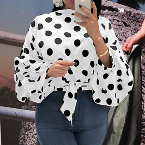 Abbigliamento Donna Primavera Autunno, Camicia Sexy a Pois con <span class=keywords><strong>Maniche</strong></span> a Sbuffo, Bluse e Top Corti da Donna, <span class=keywords><strong>Maniche</strong></span> <span class=keywords><strong>Lunghe</strong></span> - Product Image 3