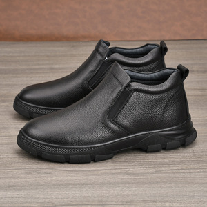 Chelsea Boots Men Genuine Leather Ankle <b>Round</b> Toe Slip-On <b>Cushioned</b> Rubber Outsole Autumn Casual Business Shoes - Product Image 4