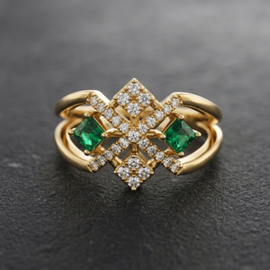 Bague Croix Princesse Verte Tendance en Or Jaune 14K avec Diamant de Laboratoire et Pierre Précieuse, Bijoux Personnalisés OEM - Product Image 1