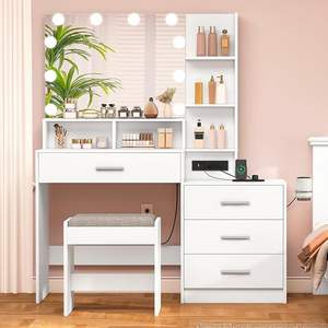 Coiffeuse de chambre moderne personnalisée en bois <span class=keywords><strong>avec</strong></span> miroir éclairé par LED et commodes intégrées - Product Image 1