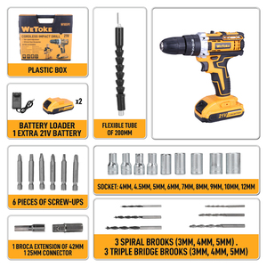 Bộ máy khoan vặn vít đa năng không dây 21V, kèm mũi khoan và đầu nối, máy khoan cầm tay mạnh mẽ - Product Image 6