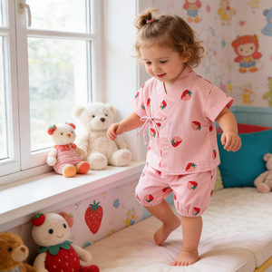 Niedliche Neugeborenen-Babykleidung mit Erdbeer-Print 2-teiliges Baby-Pyjama-Set Baumwoll-Schlafanzug Sommer Kleinkind-Mädchen-Kleidungsset - Product Image 3