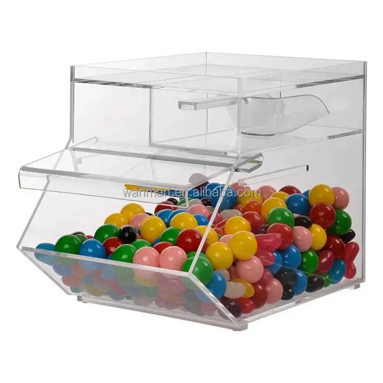 acrylic candy display rack custom clear acrylic dispenser bin for candy bar acrylic display case box