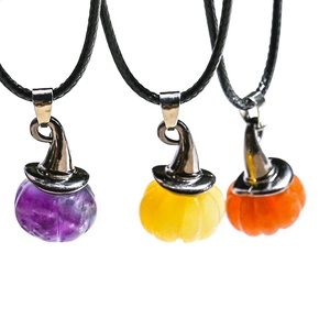 จี้หมวกแม่มดอเมทิสต์ฟักทองฮาโลวีนฟลูออไรต์กุหลาบควอตซ์สีแดงอัญมณีอัญมณีอัญมณีคาถา - Product Image 3