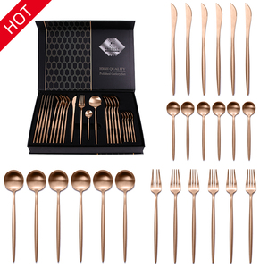 24 miếng sang trọng Matte mạ vàng thiết lập dao kéo máy rửa chén an toàn <span class=keywords><strong>Flatware</strong></span> <span class=keywords><strong>Set</strong></span> 18/10 thép không gỉ bạc <span class=keywords><strong>Set</strong></span> cho đám cưới - Product Image 4