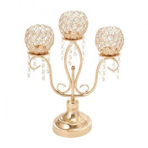 Elegant 3-Light Crystal Beaded Candle Stand Gold Finish Metal Pillar <b>Tealight</b> <b>Holder</b> Modern Party Decor Dining Table Ornament - Product Image 1