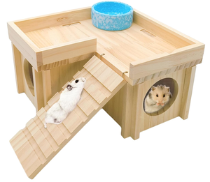 Casetta per Criceti in Legno Naturale Personalizzata con Scala, Gabbia Smontabile per Piccoli Animali - Product Image 1