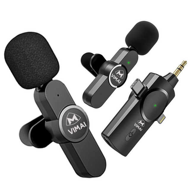 3-in-1 Lapel Audio Transmitter Recording Mic Wireless Lavalier Mic Mini Clip-on Microphone for Phone Camera Streaming