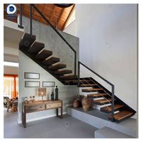 Escalier droit flottant de luxe en bois Prima Fancy avec éclairage LED, bois massif et fer, antidérapant pour maison et villa
