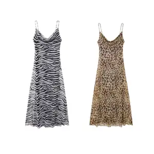 2024 Women's new fashion summer new retro European and American style animal ask silk mesh dress chic new style women's wear