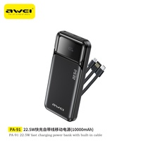 Nouvelle mini batterie externe portable avec câble intégré USB-C, charge rapide 20W, haute capacité 10000mAh