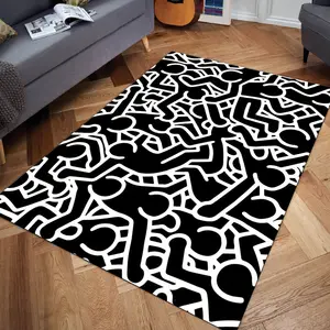Keith Haring Living Room Rug Hype Home Decor Street Art Modern Area Rugs Cool Black Kids Room Rug