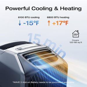 Climatiseur solaire portable ECOFLOW WAVE 3 1800W/6100 BTU Refroidissement 2000W/6800 Chauffage 1000W Charge rapide 75 minutes pour WAVE 3 O - Product Image 5