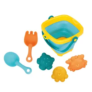 Summer outdoor sand game baby bathroom play folding silicone beach bucket toy