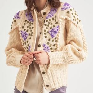 Suéter de <span class=keywords><strong>punto</strong></span> suelto de invierno con logotipo personalizado Jacquard para mujer, prendas de <span class=keywords><strong>punto</strong></span> bordadas a mano de ganchillo, cárdigan Vintage, suéter de <span class=keywords><strong>punto</strong></span> - Product Image 3