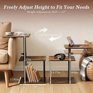 Mesa Auxiliar de Madera con Altura Ajustable, Mueble <span class=keywords><strong>para</strong></span> el Hogar, Mesa de Centro Elevable <span class=keywords><strong>para</strong></span> Sofá, Giratoria 360°, Mesa de Café en Forma de C de 3 Niveles <span class=keywords><strong>para</strong></span> Sala de Estar y Dormitorio - Product Image 2