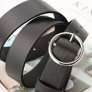 JULUN Damesriemen PU-riem op maat gemaakte riem zwart met zilveren ronde gesp minimalistische taille-accessoire - Product Image 2