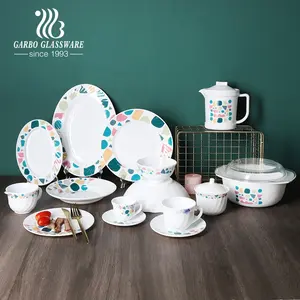 Fresh full print white opal glass dinner bowl and plate set Egypt opal glassware dinnerware dish drinking jug sets tableware