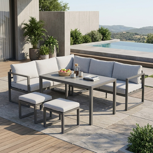 ชุดโซฟาสนามรูปตัวแอล <span class=keywords><strong>5</strong></span> ชิ้น รุ่นโมเดิร์น โครงเหล็กเคลือบสีฝุ่น เบาะหนา 10 ซม. เฟอร์นิเจอร์สวนแบบแยกส่วน - Product Image 4