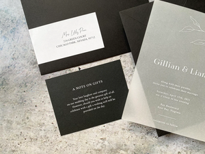 กระดาษเว<span class=keywords><strong>ล</strong></span><span class=keywords><strong>ล</strong></span>ัมโปร่งแสงทันสมัยสำหรับงาน<span class=keywords><strong>แต่งงาน</strong></span> พร้อมหมึกสีขาว <span class=keywords><strong>การ์ด</strong></span>เชิญงานแต่งงานพร้อมการ์ดตอบรับและซองจดหมายสีดำด้าน - Product Image 3