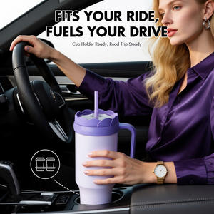 Taza con mango personalizado de 40oz, 6H, retención de calor y frío de 12H con tapa de pétalo con mango de acero inoxidable al vacío de doble pared y pajita - Product Image 3