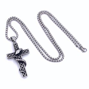 Stainless Steel <b>Cross</b> Pendant With Snake Design Men's Necklace Punk Retro Style Themed Pendant Fashion Jewelry - Product Image 1