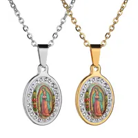 Collier avec pendentif pour maman, bijoux religieux, jésus avec vierge marie, en acier inoxydable