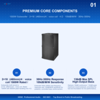 Système audio HKNC HK-GS2D218 avec deux caissons de basses de 18 pouces, 1500 W, 4 ohms, 6000 W de puissance de pointe, pour DJ, performances live, équipement audio
