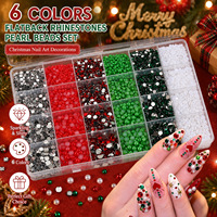 Ensemble de breloques pour ongles de Noël 2026, mignonnes, en résine 3D, diamants, perles, strass pour la décoration de Noël et les loisirs créatifs