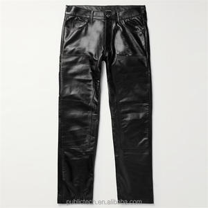 OEM punk rock feel 100% pantalon en cuir noir d'agneau pour hommes - Product Image 4