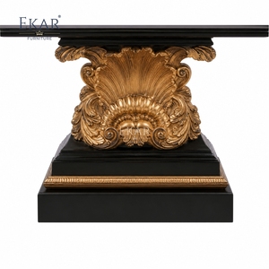Consolle d'ingresso Rocaille D'Or con intagli a conchiglia |   Lusso <span class=keywords><strong>Barocco</strong></span> <span class=keywords><strong>Nero</strong></span> &amp;   <span class=keywords><strong>Tavolo</strong></span> con Piedistallo Dorato - EKAR - Product Image 1