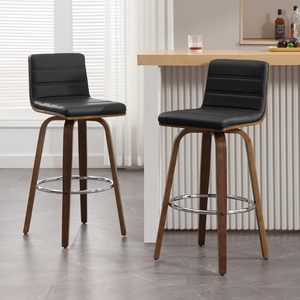 Swivel Bar Stools with Backs, Upholstered PU <strong>Leather</strong> <strong>Barstool</strong>, Mid-Century Modern Bar Stool Chairs for Kitchen Island, Black - Product Image 2