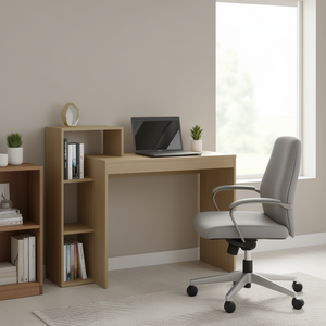 Scrivania Britt 43 pollici in rovere naturale con quattro ripiani per l'organizzazione del computer in ufficio o a casa - Product Image 2